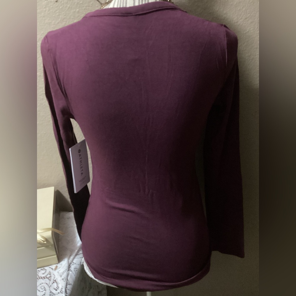 NEWT ATHLETA Burgundy Button-Up Top - Picture 2 of 12